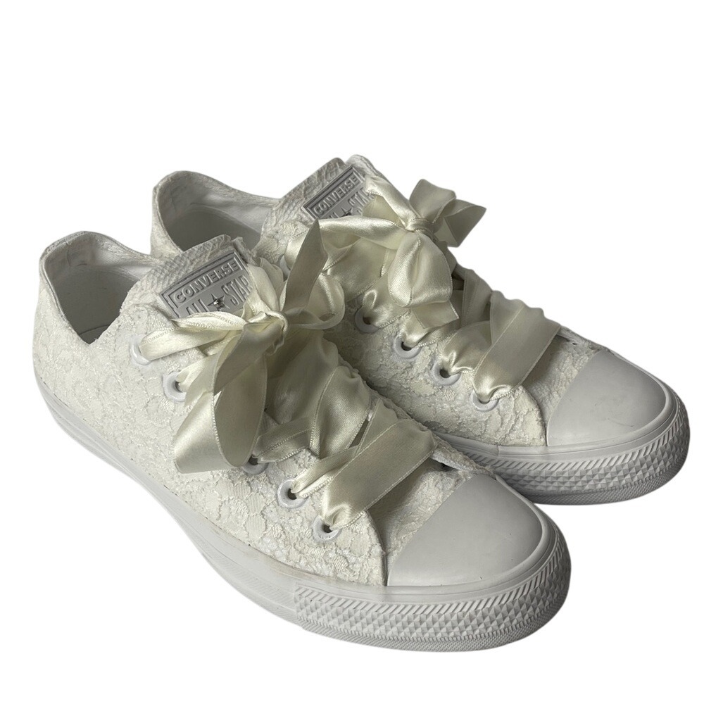 Converse Women's Bridal Wedding White Lace Sneakers 8.5‎